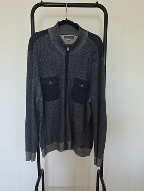 INC Mens Zip-Front Knit Sweater Jacket - Gray/Black. XXL.